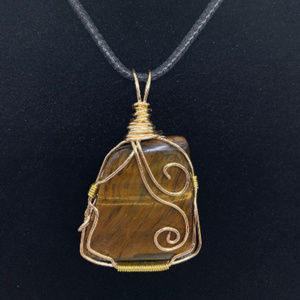Tiger Eye stone in Gold tone Pendant